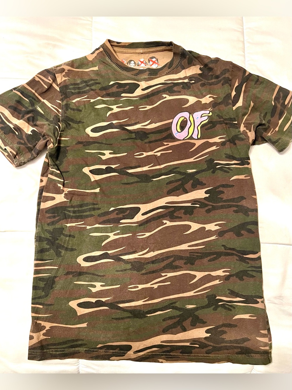 Vintage Odd Future Y2K Camo Graphic Donut Grunge Skater‎ T-Shirt-Green/Brown-Med